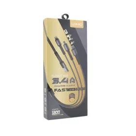 USB Data kabl LDNIO LC93 za iPhone lightning/Micro USB/Type C sivi 1.2m.