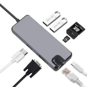 Adapter Type C na RJ45 (LAN) HDMI VGA 2xUSB 3.0 PD SD microSD 8u1 JWD-TC32.