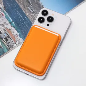 Futrola - maska Leather Magsafe Pocket za iPhone 14 narandzasta.