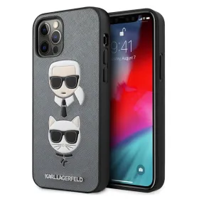 Futrola - maska Karl Lagerfeld CPU Saffiano K&C Heads za iPhone 12/12 Pro 6.1 srebrna (KLHCP12MSAKICKCSL).