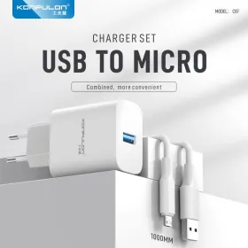 Kucni punjac KONFULON C87, 3A, 15W, sa micro USB kablom white.