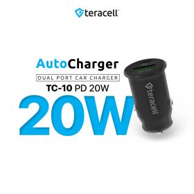 Auto punjac Teracell Evolution TC-10 PD 20W, USB QC3.0 15W sa Type C kablom crni.