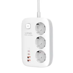 Produzni kabl LDNIO SE3436 3250W EU 3 uticnice + 2xUSB QC 60W, 2xPD 65W, PPS, GaN 2m beli.