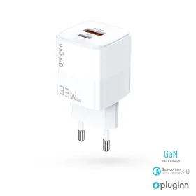 Kucni punjac Pluginn PI-D73-33w, GaN, QC3.0 PD3.0, PPS, USB-PD 20W+33W, 53W (total) beli CE.