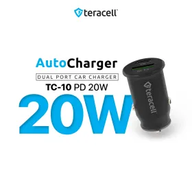 Auto punjac Teracell Evolution TC-10 PD 20W, USB QC3.0 15W sa Type C kablom crni.