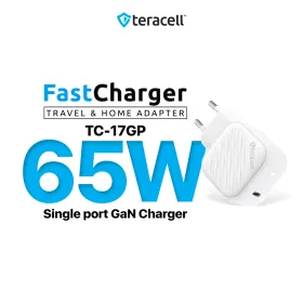 Kucni punjac Teracell Evolution TC-17GP, GaN, PPS, PD 3.0, 65W sa PD iPhone lightning kablom beli CE.