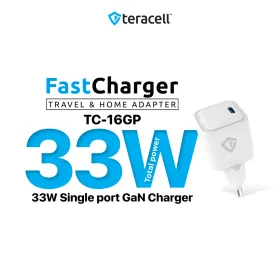 Kucni punjac Teracell Evolution TC-16GP, GaN, PD 3.0, 30W sa PD Type c kablom beli CE.