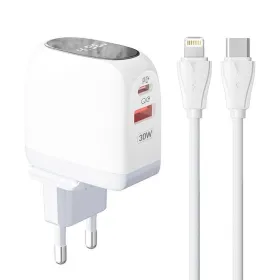Kucni punjac LDNIO A2522C QC3.0, PD, PPS, LED Display, 30W sa Type C na iPhone lightning kablom beli.