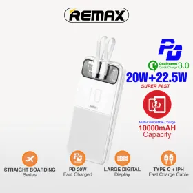 Power bank prenosiva baterija Remax Stervui Series RPP-619 PD 20W+ QC 22.5W 10000mAh beli.
