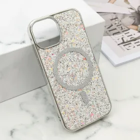 Futrole GLAM GLOW MagSafe za iPhone 15 (6.1) srebrna (MS).