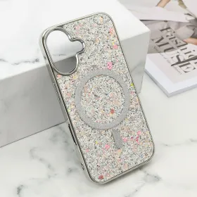 Futrole GLAM GLOW MagSafe za iPhone 16 (6.1) srebrna (MS).
