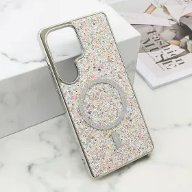 Futrola - maska GLAM GLOW MagSafe za Samsung S938 Galaxy S25 Ultra 5G srebrna (MS).