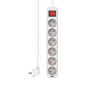 Produzni kabl sa prekidacem 6 uticnica 5m Max MPS-106S-5M Beli.