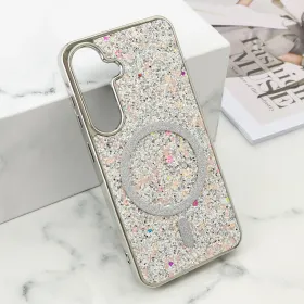 Futrola - maska GLAM GLOW MagSafe za Samsung S921 Galaxy S24 5G/Samsung S931 Galaxy S25 5G srebrna (MS).