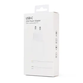 Kucni punjac PD Fast charger 20W za iPhone 11-14 sa PD lightning kablom CE beli.