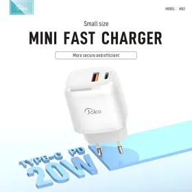 Kucni punjac KONFULON JK82 + PX15 PD 20W, QC 18W, sa kablom USB na Type C beli.