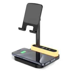 Desktop drzac za mobilni telefon HT531 sa wireless punjacem i LED svetlom crni.