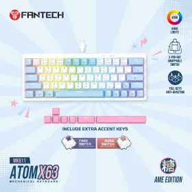 Tastatura Mehanicka Gaming Fantech MK611 Atom x63 AME bela (taro switch).