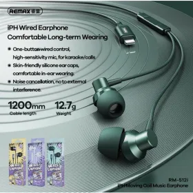 Slusalice Remax RM-512i za iPhone lightning zelene.