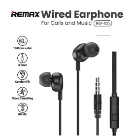 Slusalice Remax Wired RW-105 3.5 mm crne.
