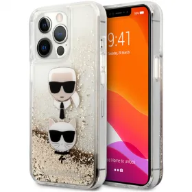 Futrola - maska Karl Lagerfeld Hc Liquid Glitter 2 Heads za iPhone 14 Pro 6.1 zlatna (KLHCP14LKICGLD).