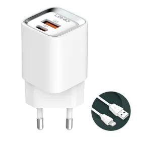 Kucni punjac LDNIO A2317C, 3.6A, QC3.0 18W, PD 30W sa iPhone lightning kablom beli.