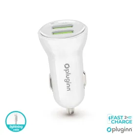 Auto punjac Pluginn PI-35 2xUSB, 2.4A sa lightning kablom beli.
