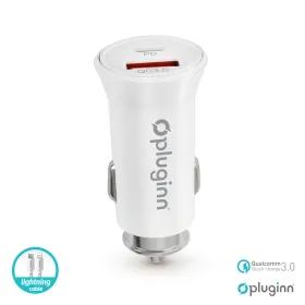 Auto punjac Pluginn PI-21S, PD 20W, QC 3.0 18W, sa PD lightning kablom beli.
