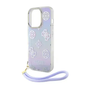 Futrola - maska Guess Hc PC TPU Iridescent Glitter Pattern Peony Cordstrap za iPhone 15 6.1 ljubicasta (GUHCP15SHPELISU).