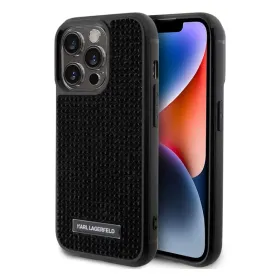 Futrola - maska Karl Lagerfeld Hc Rhinestone Metal Plate Logo za iPhone 15 Pro 6.1 crna (KLHCP15LHDSPLK).