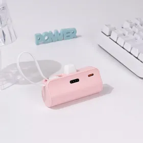 Power bank prenosiva baterija privezak 5000mAh fast lightning roze.