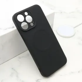 Futrola - maska VELVET TOUCH MagSafe za iPhone 15 Pro Max (6.7) crna (MS).