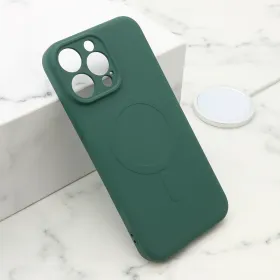 Futrola - maska VELVET TOUCH MagSafe za iPhone 15 Pro Max (6.7) tamno zelena (MS).