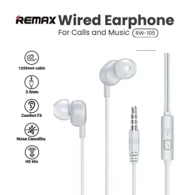 Slusalice Remax Wired RW-105 3.5 mm bele.