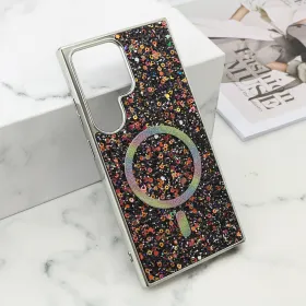 Futrola - maska GLAM GLOW MagSafe za Samsung S928 Galaxy S24 Ultra 5G crna (MS).