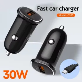 Auto punjac LDNIO C105, QC3.0, 30W USB Type C crni.