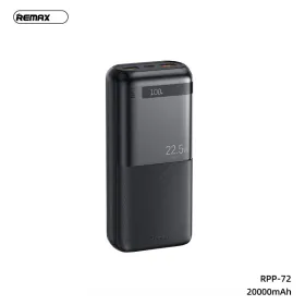 Power bank prenosiva baterija Remax Piloteer Series RPP-72 20W+22.5W Fast Charging 20000mAh crni.