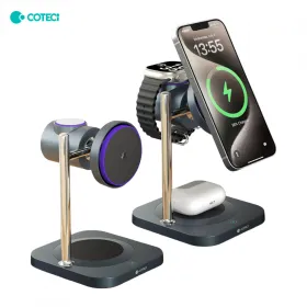 Wireless punjac Coteci BS-025 3u1 za mobilni telefon/slusalice/pametni sat crni.