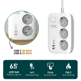 Produzni kabl LDNIO SE3436 EU 3 uticnice + 2xUSB QC 2xPD GaN 2m.