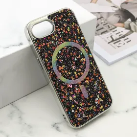 Futrola - maska GLAM GLOW MagSafe za iPhone 16E (6.1) crna (MS).