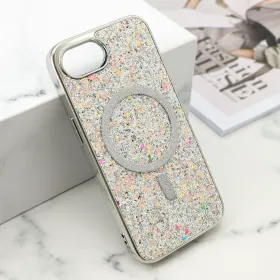 Futrola - maska GLAM GLOW MagSafe za iPhone 16E (6.1) srebrna (MS).