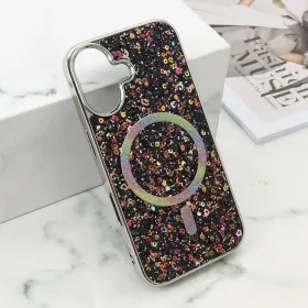 Futrola - maska GLAM GLOW MagSafe za iPhone 16 (6.1) crna (MS).