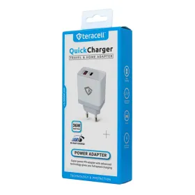 Kucni punjac Teracell Evolution TC-04, QC PD, USB-PD 18W+18W, 36W (total) beli.
