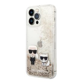 Futrola - maska Karl Lagerfeld Liquid Glitter Case Karl And Choupette za iPhone 14 Pro zlatna Full Original (KLHCP14LGKCD) (MS).