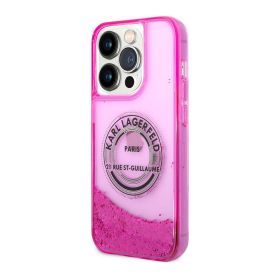 Futrola - maska Karl lagerfeld Liquid Glitter Round Rsg Logo za iPhone 14 Pro pink Full Original (KLHCP14LLCRSGRF) (MS).