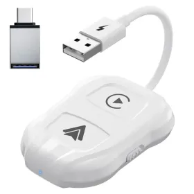 TechAdro Carplay Wireless Adapter za auto IOS 2 u 1 USB, Type C beli.