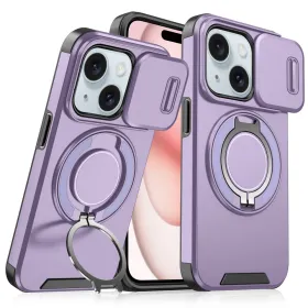 Futrola - maska CamShield Ring stand za iPhone 15 6.1 ljubicasta.