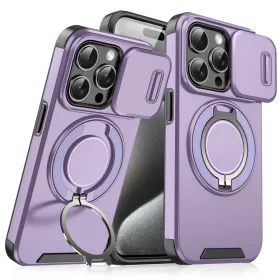 Futrola - maska CamShield Ring stand za iPhone 15 Pro 6.1 ljubicasta.