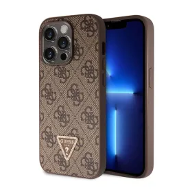 Futrola - maska Guess Hc PU Leather 4G Triangle Strass za iPhone 15 Pro 6.1 braon (GUHCP15LP4TDPW).
