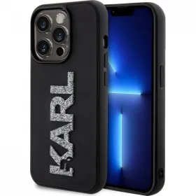 Futrola - maska Karl Lagerfeld Hc 3D Logo Glitter za iPhone 15 Pro 6.1 crna (KLHCP15L3DMBKCK).